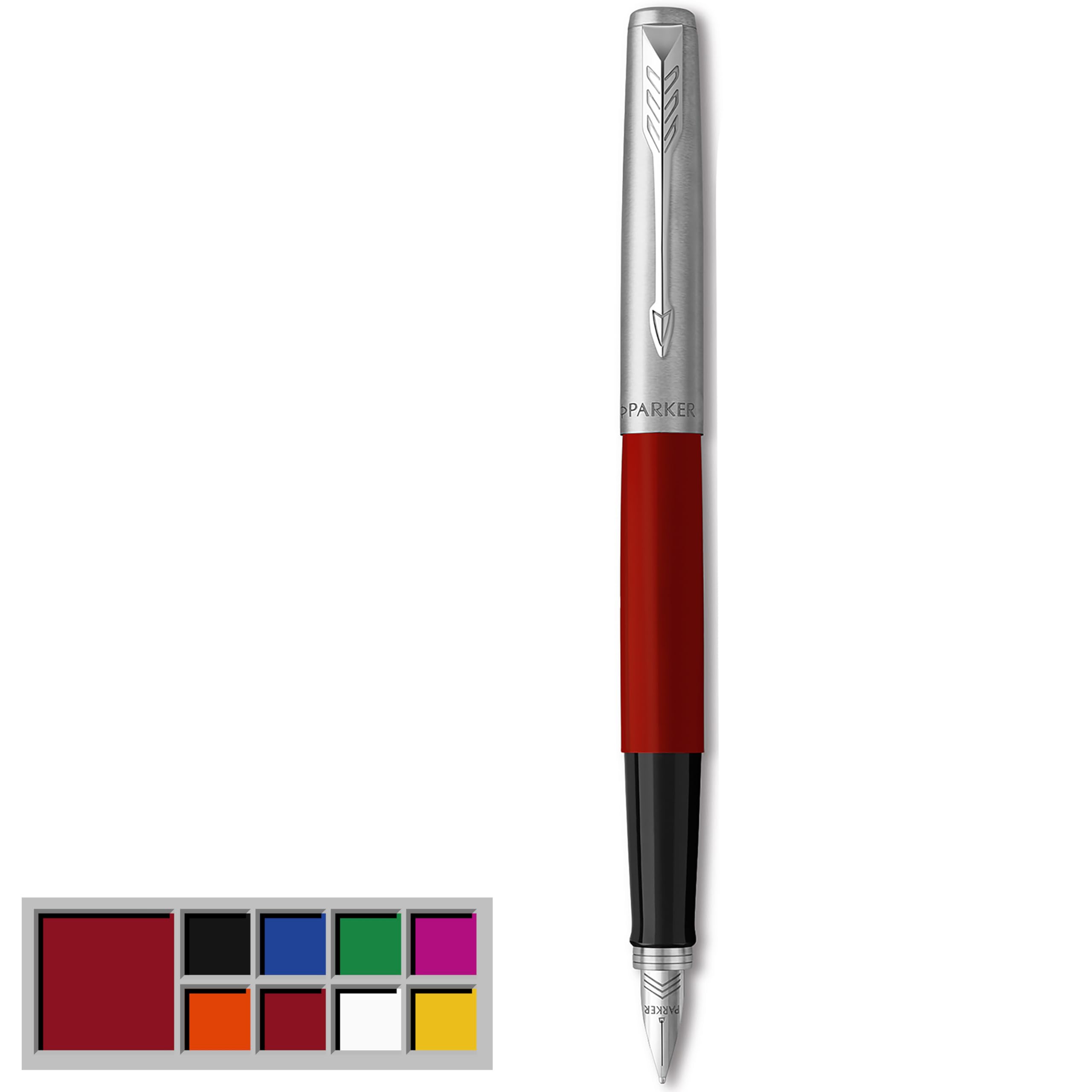 Parker Jotter Originals Fountain Pen | Classic Red Finish | Medium Nib | Handwriting Pens & Stationery Supplies | Blue & Black Ink