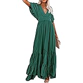 CHARTOU Women's Boho Ruffle Sleeve Flowy Maxi Dress Lace Up Back Tiered Party A Line Dress