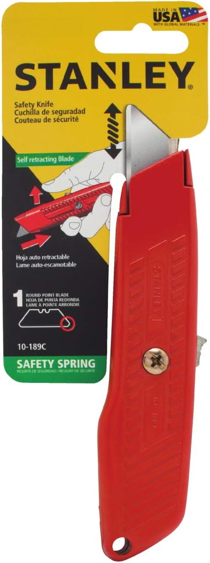 Stanley Interlock Safety Utility Knife w/Self-Retracting Round Point Blade, Orange