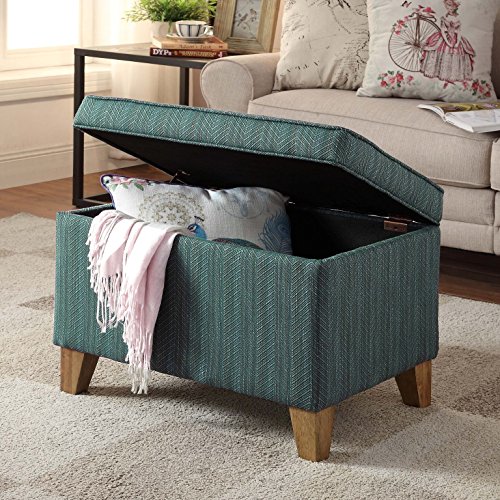 HomePop Upholstered Storage Ottoman with Hinged Lid, Teal Pricepulse