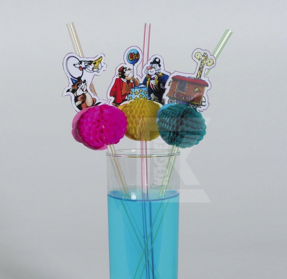 Kogler 81305 10 Pieces Circus Flex Straws in Bag, Plastic, Mixed