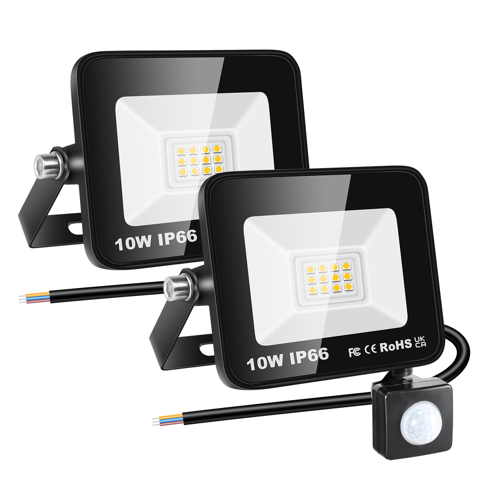 RIGIDON 2 Pcs PIR Motion Sensor Outdoor Security Light, 10W 1000 Lumens Outside Led Floodlight, Daylight Warm White Wall Light for Garden Garage Backyard Patio House Doorway, IP66 Waterproof 3000K