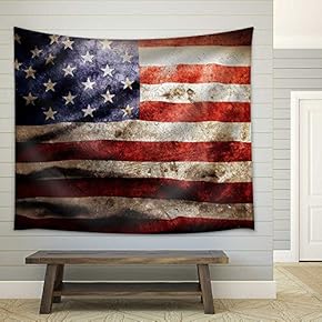 Closeup of Grunge American Flag - Fabric Wall Tapestry Home Decor - 51x60 inches