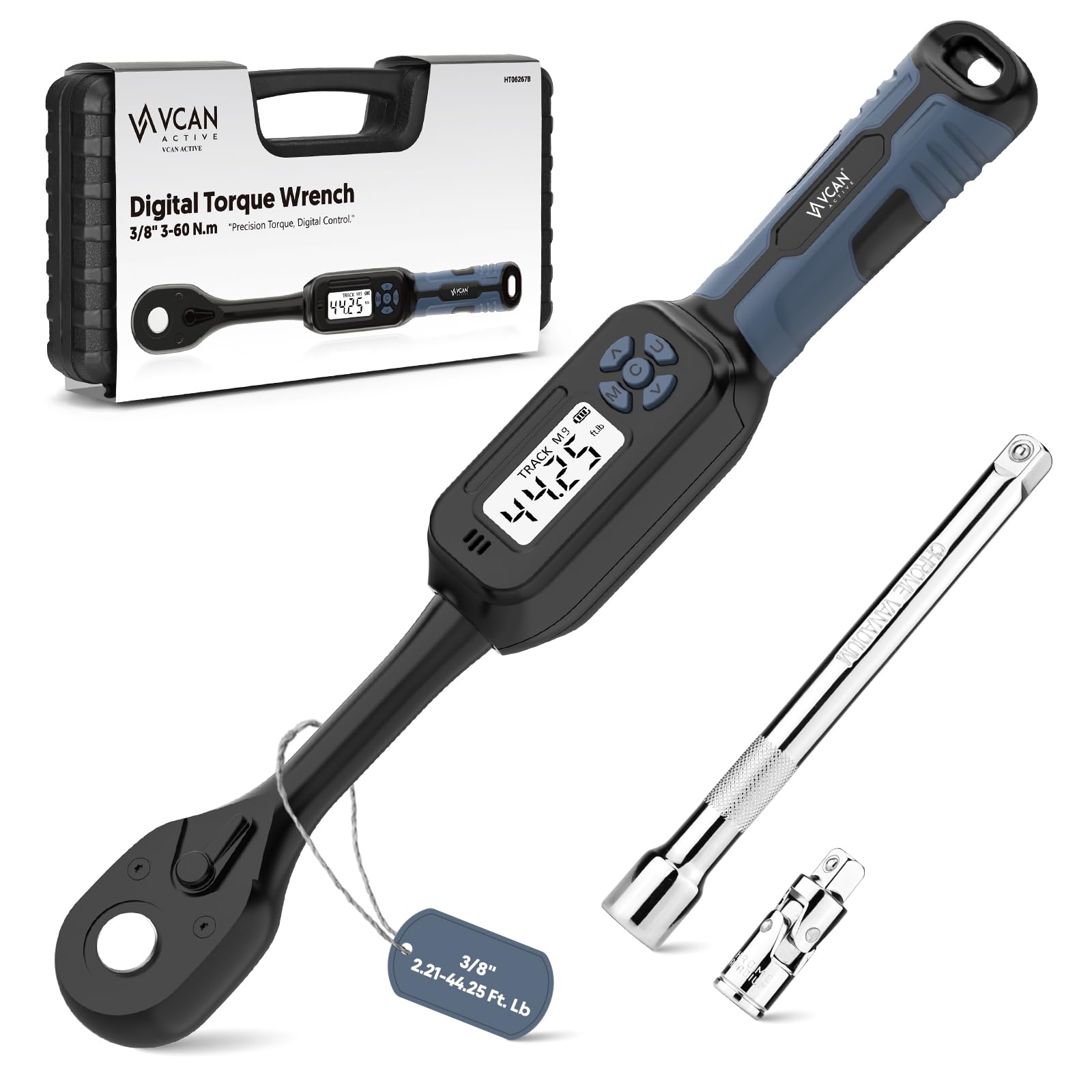 Photo 1 of 3/8 Torque Wrench Digital (2.21-44.25 Ft. Lb) ±1 % Accuracy Digital Inch Pound Torque Wrench 3/8 Drive Ratchet with Buzzer LED Flash Track Mode/Universal Joint & 6" Xtension Bar for Bike Moto Auto