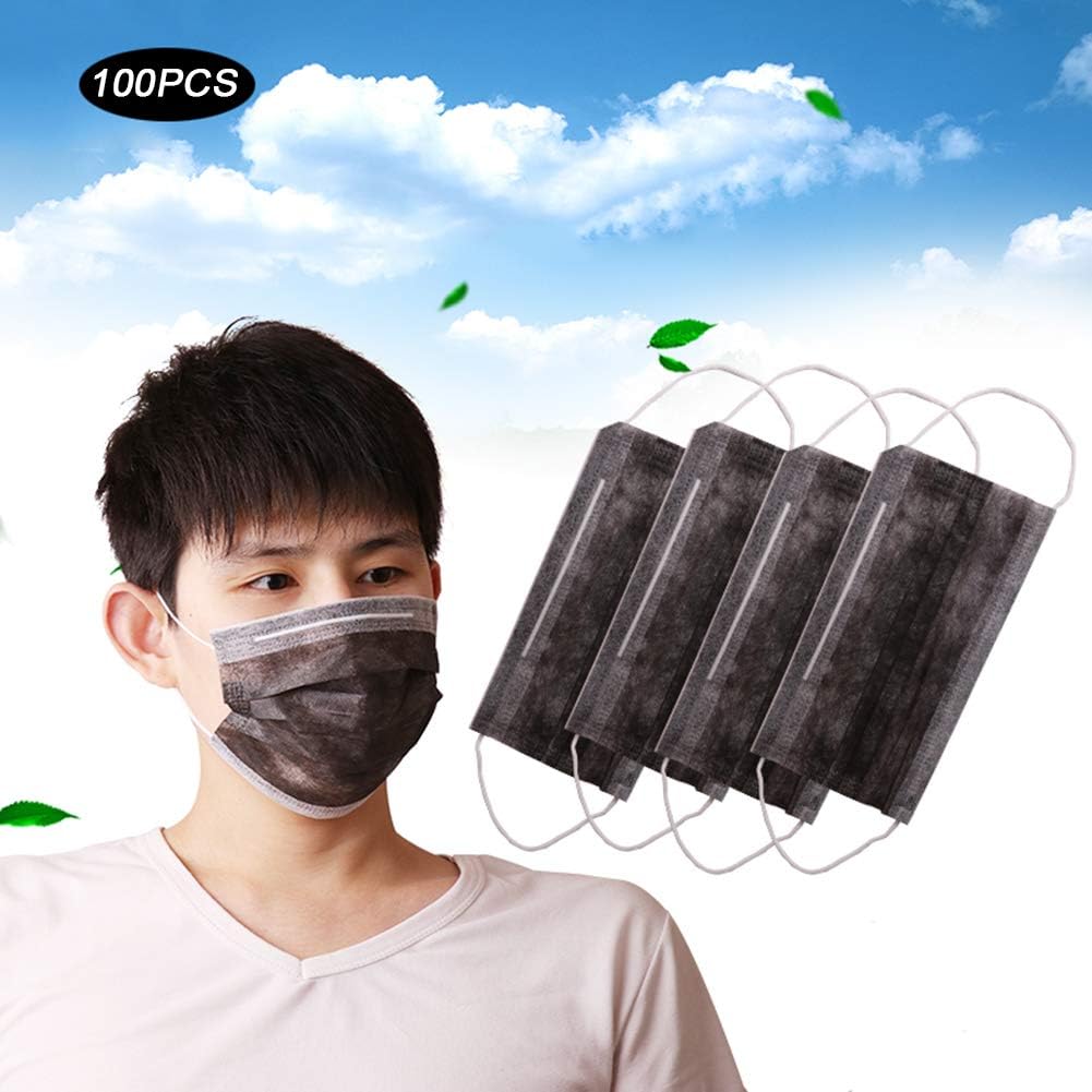 Surgical Mask, 3 Layers Disposable Face Mask for Flu, Allergy Mask, Face Masks Medical, Breathable Dustproof Filter Masks Mouth Cover Masks with Elastic Ear Loop, Black, 100 PCS