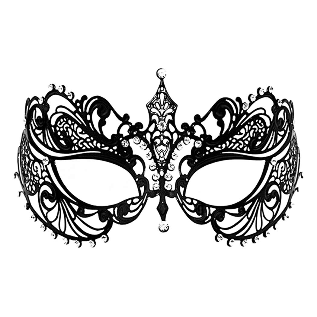 Thmyo Women's Masquerade Mask Laser Cut Metal Halloween Mask Venetian Carnival Ball Mask (Black 2)