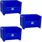 READYSPACE Commercial Industrial Heavy Duty Stackable Open-Front Recycling Bin Box Containers, 12.5 Gallon (Pack of 3), Blue