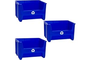 ReadySpace Commercial Industrial Heavy Duty Stackable Open-Front Recycling Bin Box Containers, 12.5 Gallon (Pack of 3), Blue