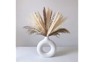 Eastern Rock White Ceramic Vases for Pampas Grass,Water Drop Design Doughnut vase Modern Home Decor Minimalist Nordic Boho Ins Style (White Medium)