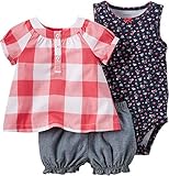 Carters Baby Girls 3-pc. Plaid Floral Bodysuit Set