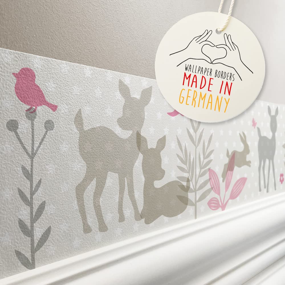 lovely label Wallpaper Border for Kids - Fawn Wall Stickers for Children's Playroom or Bedroom in Grey-Blue - Self-Adhesive Wall Border Stickers - Wall Decal