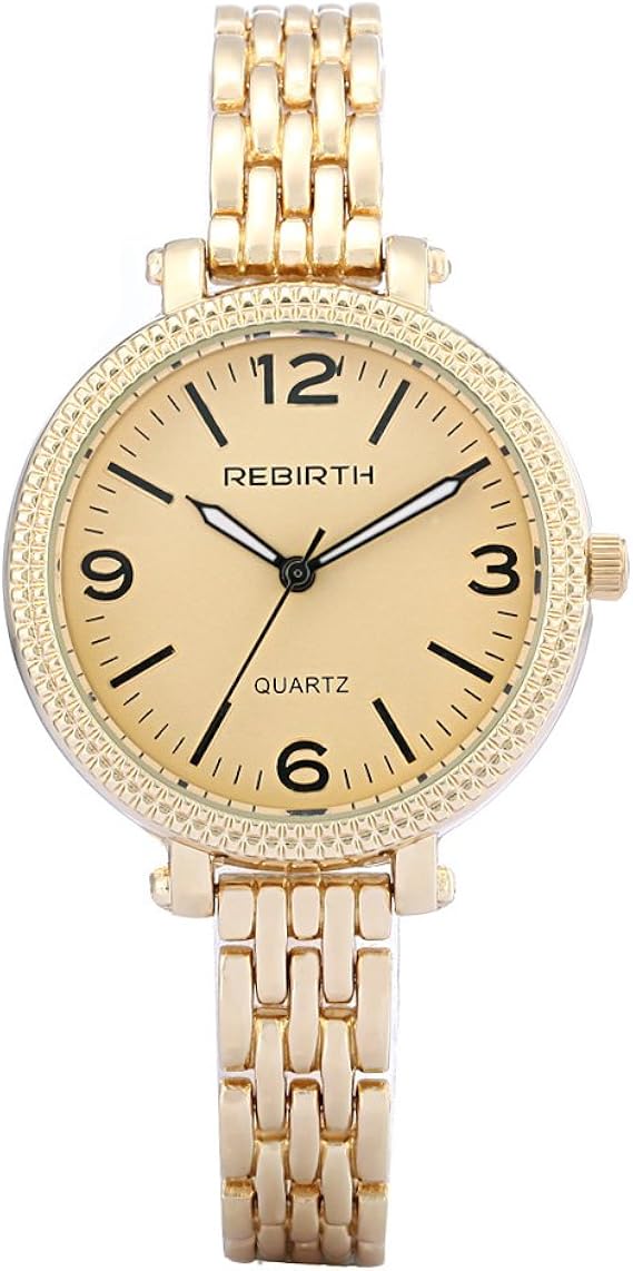 Amazon ファッションのドレスの女性のためのゴールドスチールチェーン薄い時計と上品な明白な成熟した女性の金時計 レディース腕時計 腕時計 通販