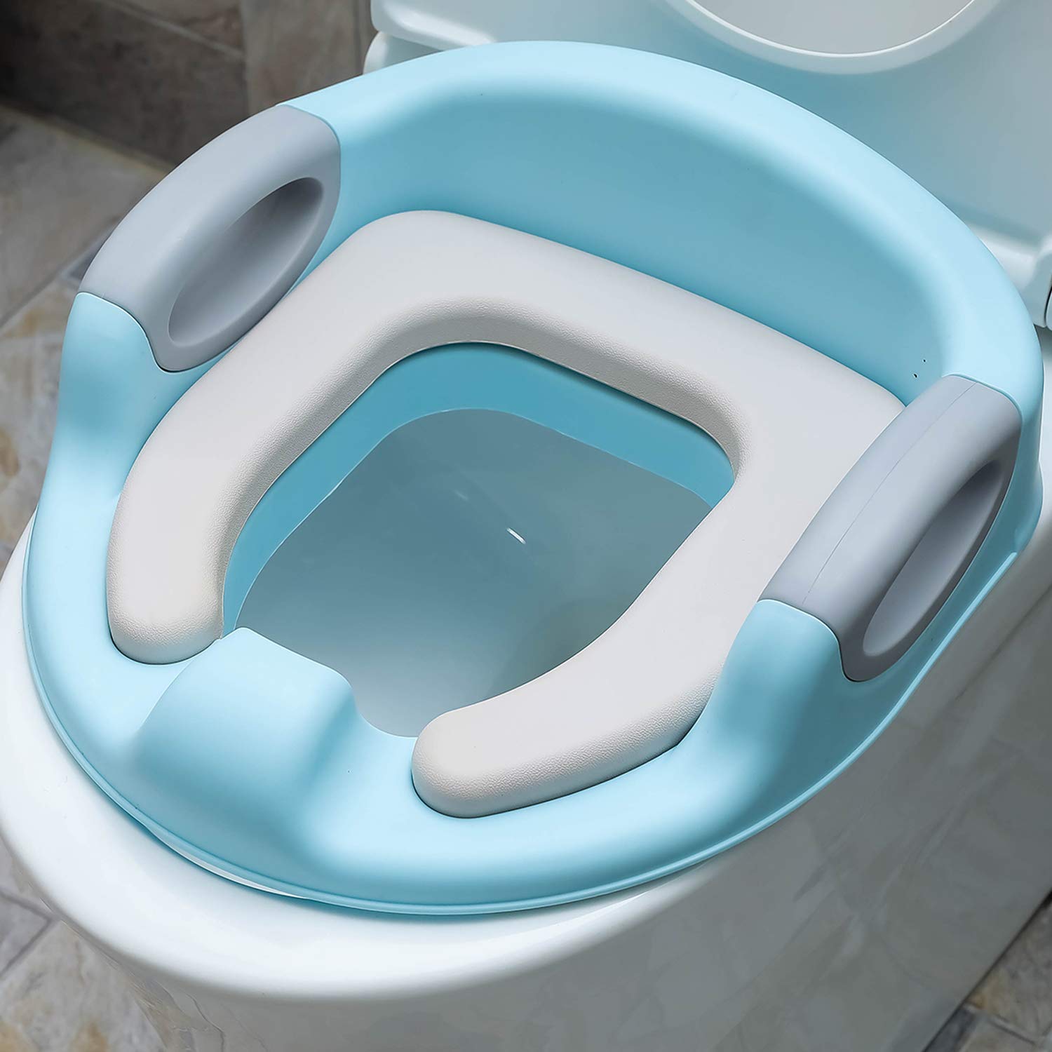 Potty Training Seat for Boys and Girls/Portable Toddler Toilet Potty Seat with Handle & Cushion - Blue