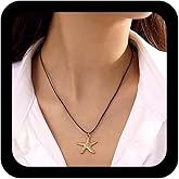 Andelaisi Boho Starfish Leather Choker Necklace Vintage Starfish Pendant Necklace Gold Sea Star Wax Rope Necklaces Adjustable Waterproof Leather Necklaces Jewelry for Women