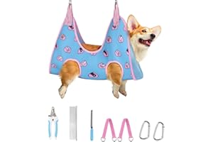 Supet Dog Grooming Hammock Harness for Dogs Cats, Relaxation Pet Nail Clipper Hammock, Restraint Dog & Medium Animal Leashes Sling for Groomingk for Nail Trimming (Blue-Love, M)