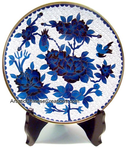 Chinese Art / Chinese Collectibles: Chinese Cloisonne Plate - Peony & Birds