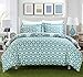 Chic Home Green Reversible Bed in a Bag Duvet Cover Set, Full/Queen Size (3 Piece), Ibiza - Medallion Boho Pattern Microfiber Bedding with Geometric Printed Backing - Duvet & Pillow Shams