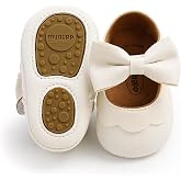 Neband Baby Girl Mary Jane Dress Shoes, Non-Slip Flats for Infant Newborn | Soft PU leather with non-slip Mary Jane flats in white, black &amp; more for weddings, christenings, school &amp; parties.