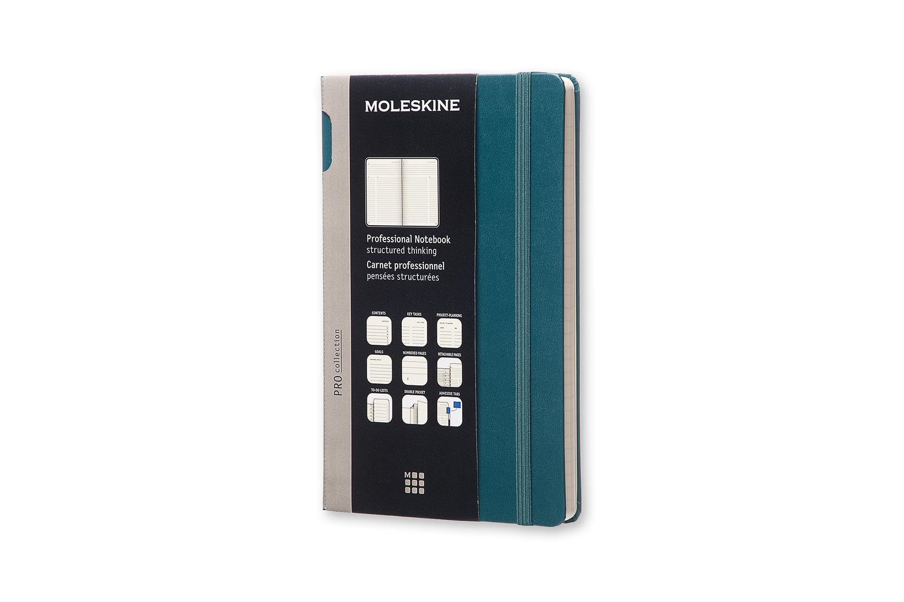 Moleskine 13 x 21 cm Large Pro Collection Office Notebook, Paper Notepad for Work Notes Hard Cover With Elastic Closure and Bookmark, Colour Forest Green, 240 Pages