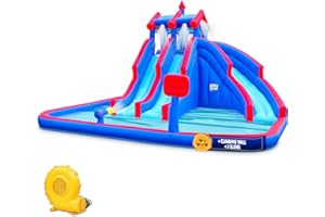 Sunny & Fun Mega Sport Inflatable Water Triple Slide Park – Heavy-Duty for Outdoor Fun - Climbing Wall, 3 Slides & Splash Pool – Easy to Set Up & Inflate with Included Air Pump & Carrying Case