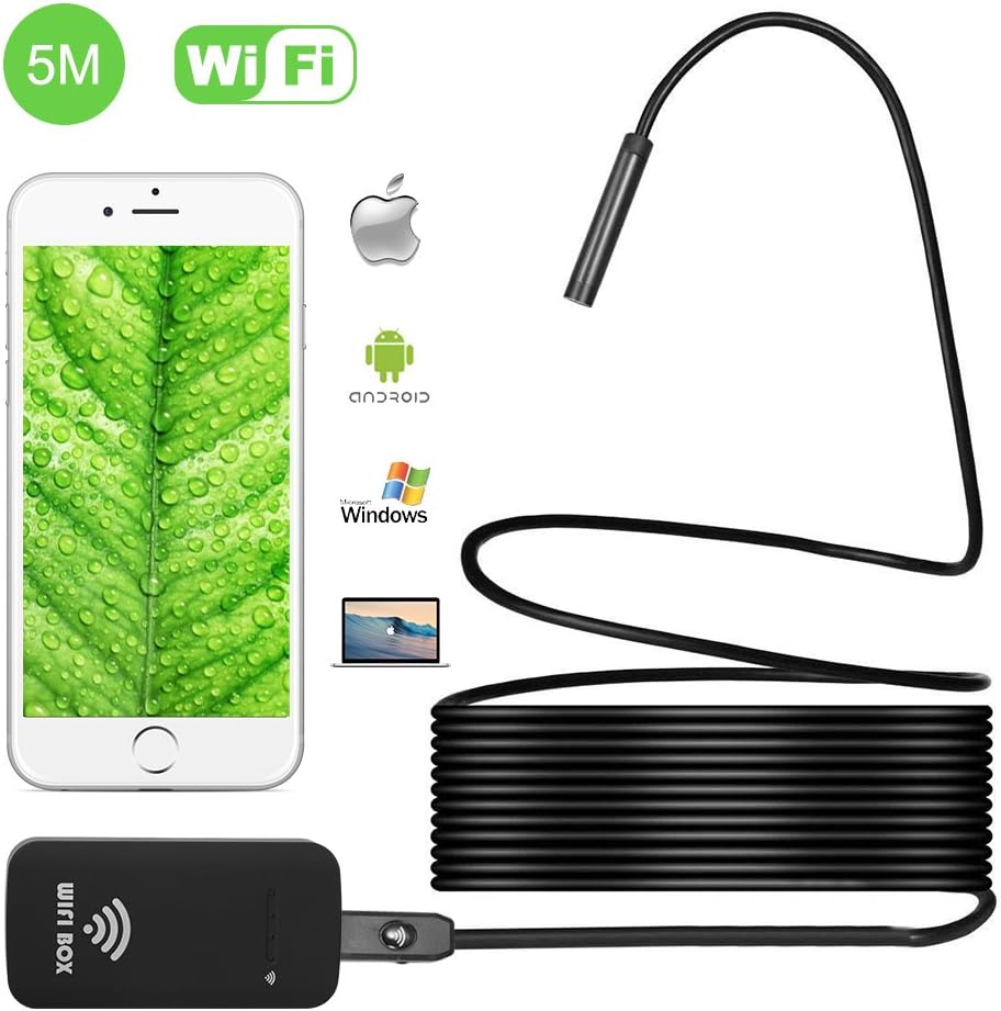 iBerry Endoscope - Inspection Camera - Endoscope Camera- Snake Camera iPhone 6 7 8 and Android iOS - Wireless Waterproof Home Automotive Vehicle Welding Digital LED WiFi Endoscope HD