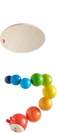 Haba 303530 - Mobile Raupe Mina | Mobile aus Holz in Regenbogenfarben mit süßem Raupenkopf | Baby-Spielzeug aus der Serie Rau