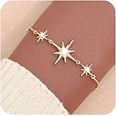 Agriajun Gold Flower Rhinestone Link Bracelet for Women, Handmade Pearl Cubic Zirconia Stackable Summer Beach Chain Bracelets Jewelry Accessories Gift