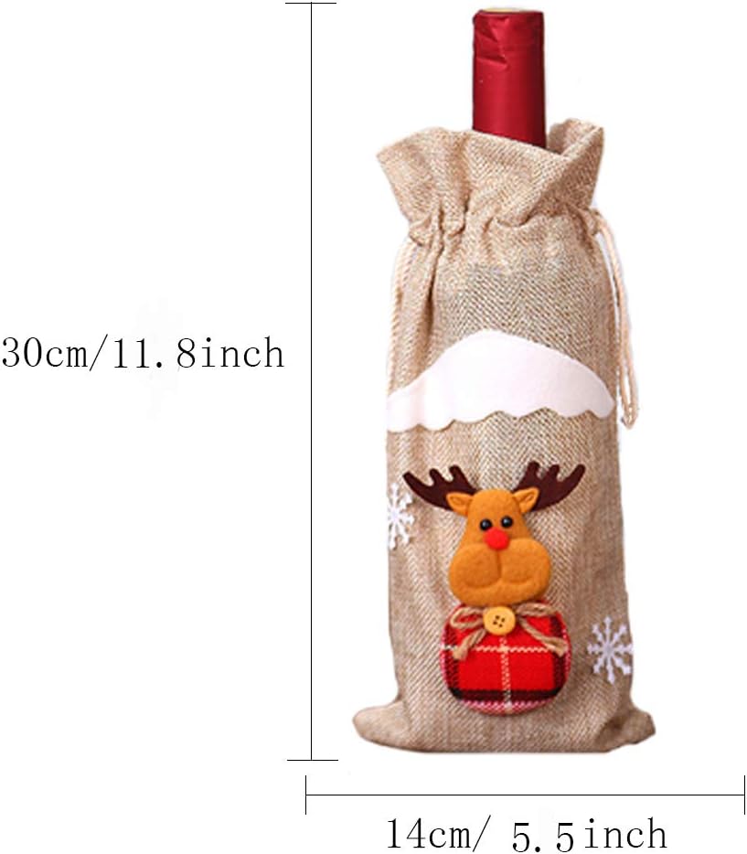 6 Pcs Christmas Wine Bags Bottle Gift Bags, Santa Snowman Deer Pattern Bottle Wrap Bags Xmas Wine Bag for Home Dinner Party Decoration - Image 3