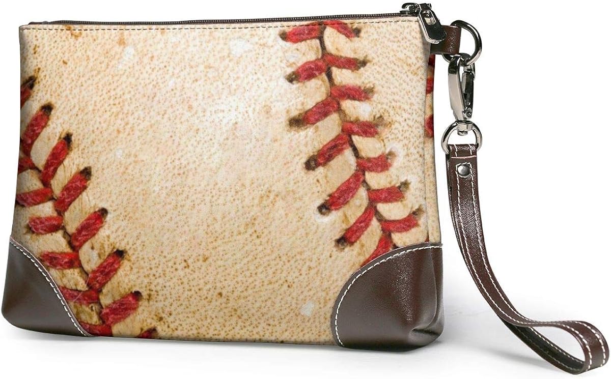 Women's Leather Clutch Wallet Baseball Background Wristlet Lightweight