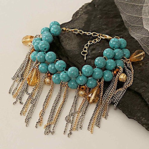 igp dangling blue stones tassel chain charm bracelet for women and girls