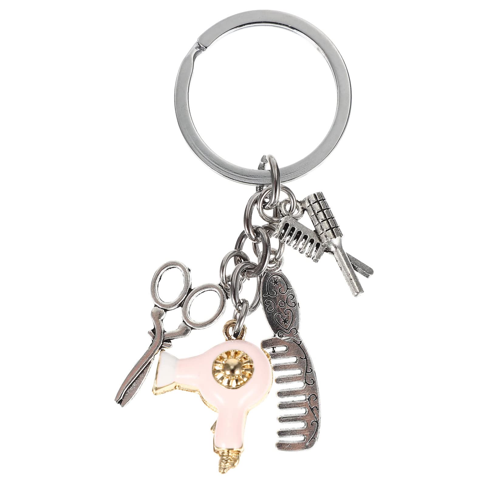 Hairdresser Keychain Hairdresser Hair Dryer Comb Charm Pendant Keyrings Hanging Charm for Women Men Salon Owner Hair Stylist Pink