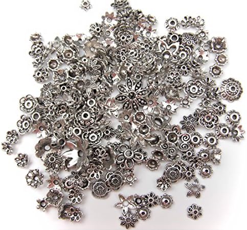 ALL in ONE 60g Combined Types Vintage Silver Plated Tibetan Model Filigree Flower Cup Form Bead Caps Charms Jewellery Findings