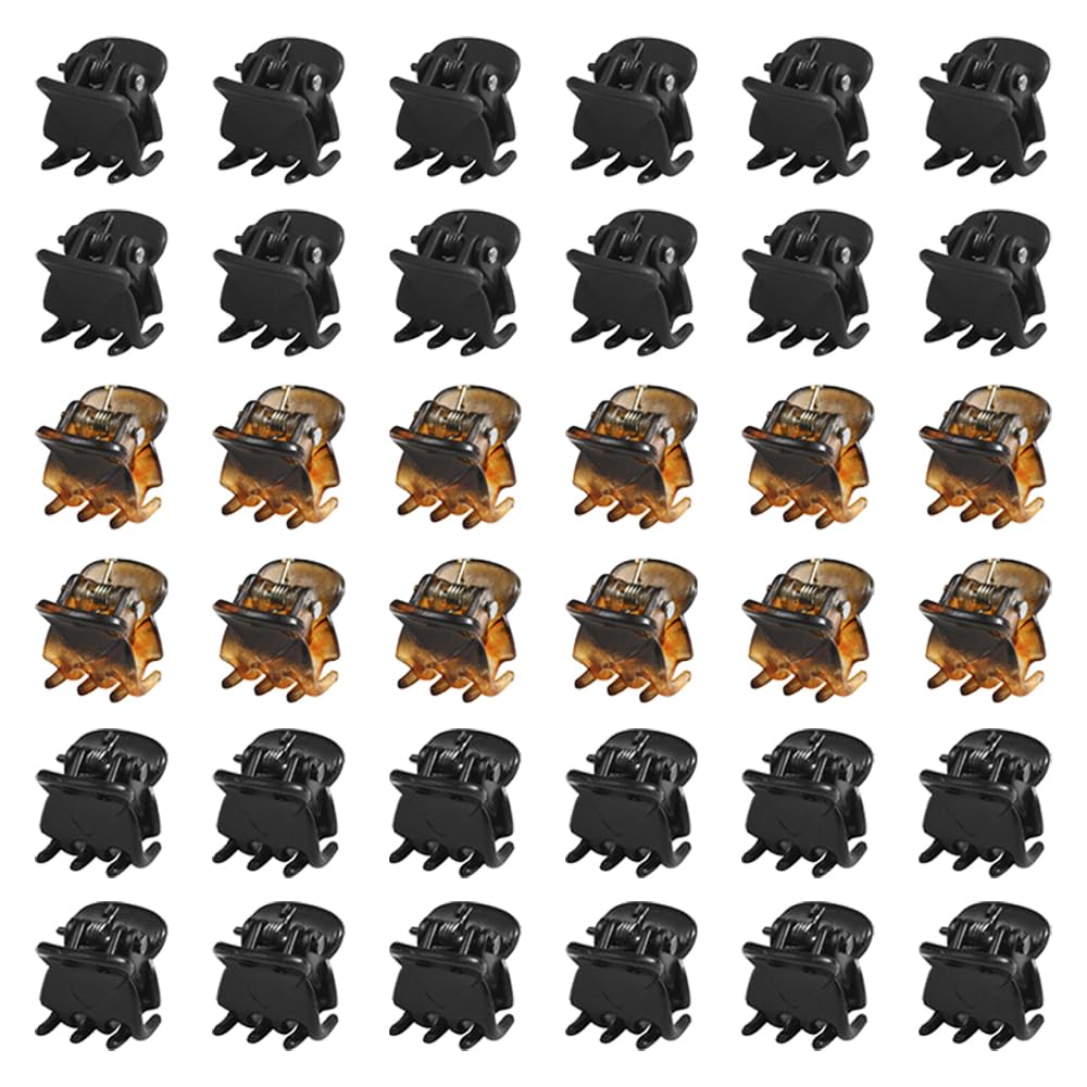 TRKETK 36 Pcs Hair Clips, Plastic Mini Claw Hair Clips Non-Slip Hair Catch Small Jaw Clips Hair Accessories for Girls and Women (Black and Brown)