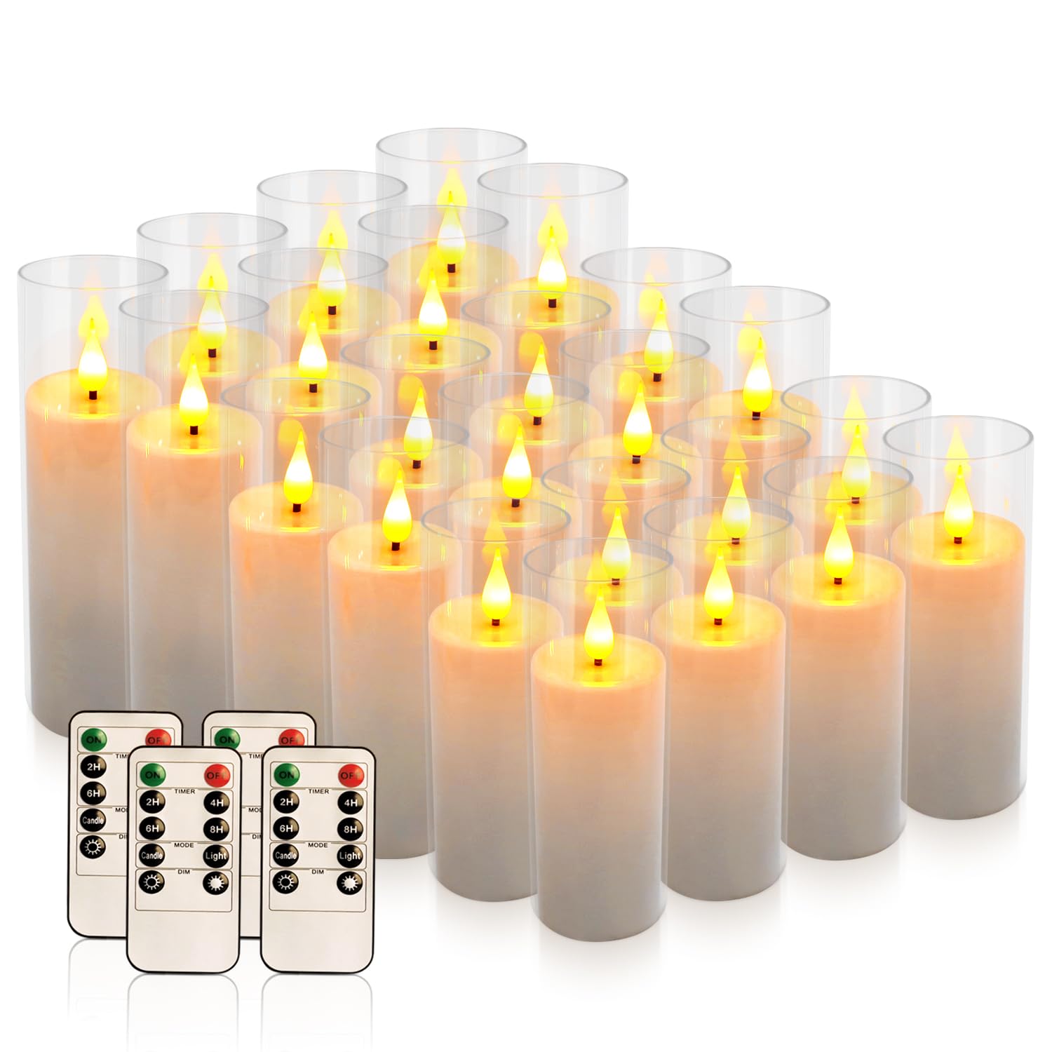 Photo 1 of (partial set) (untested) Aamdkcyu 24-Pack Premium Flameless LED Candles - Elegant White & Clear Acrylic Pillar Design with Realistic Flickering Flame, Remote Control & Timer for Weddings, Christmas, Halloween & Home Decor
