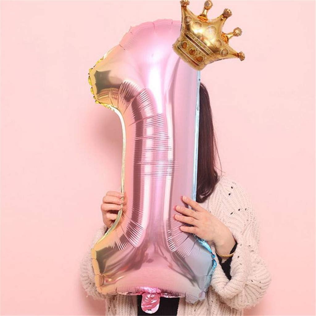 AGUIguo Number Balloons - 32" Inch Pink Gradient Crown & Numbers Foil Balloon | Own Banner Name Festival Birthday Party Supplies