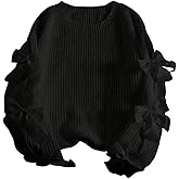 RoseSeek Girl's Cute Bow Sweaters Cutout Long Sleeve Knitted Pullovers Kawaii Fall Tops
