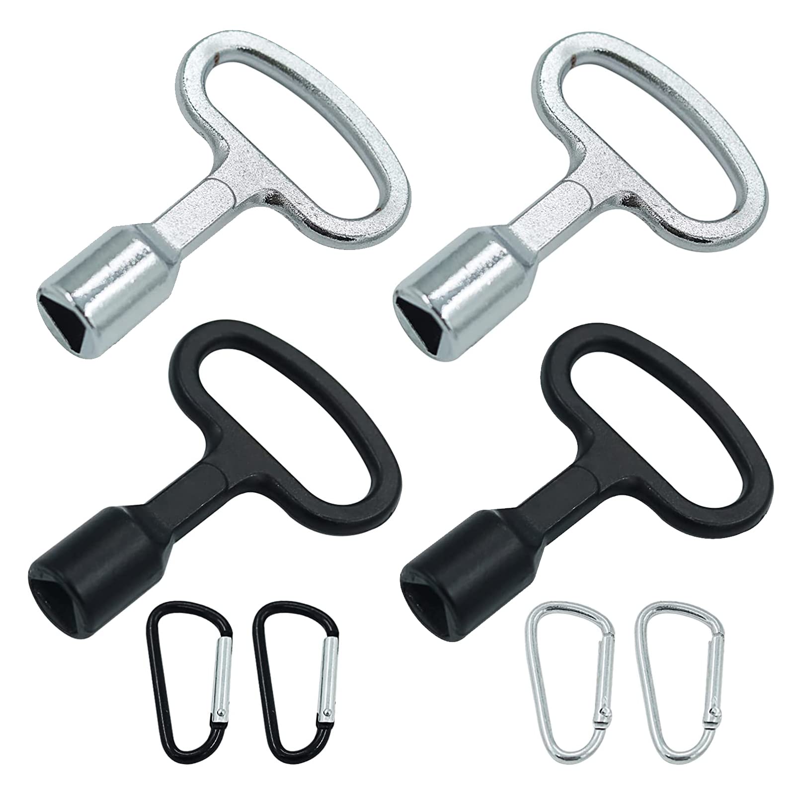 Srup Set of 4 9 mm Metal Triangle Keys, Triangle Key with Buckle, Triangular Tap Key, Triangle Socket Wrench for Radiator, Wheelie Bin Elevator (Silver and Black)