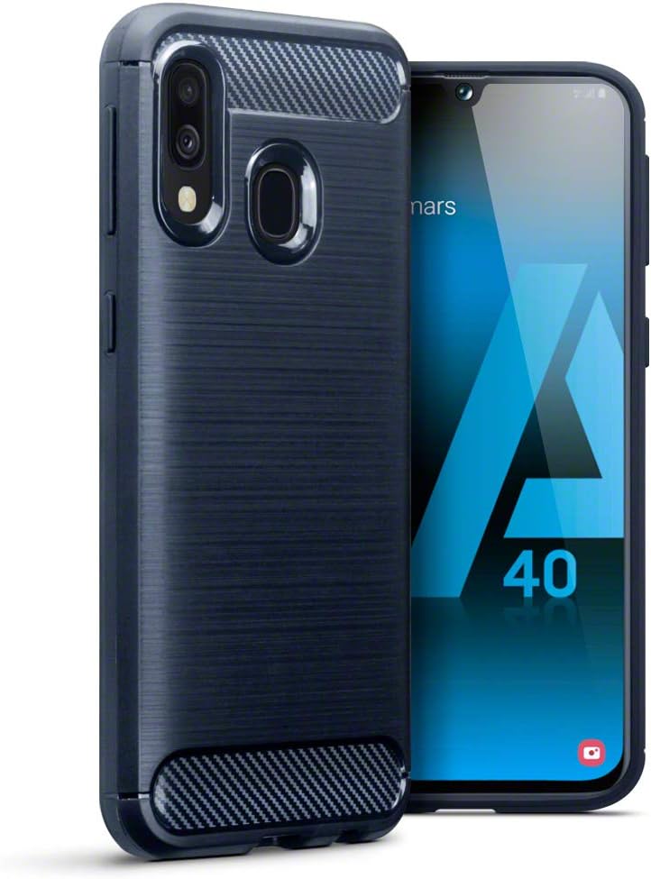 TERRAPIN, Compatible with Samsung Galaxy A40 Case, Carbon Fibre Design Brushed Effect TPU Gel - Dark Blue
