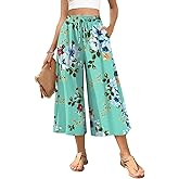 POPYOUNG Womens Capri Pant Dressy Casual Wide Leg Palazzo Pants Flowy Gaucho Pants Drawstring Trousers with Pockets
