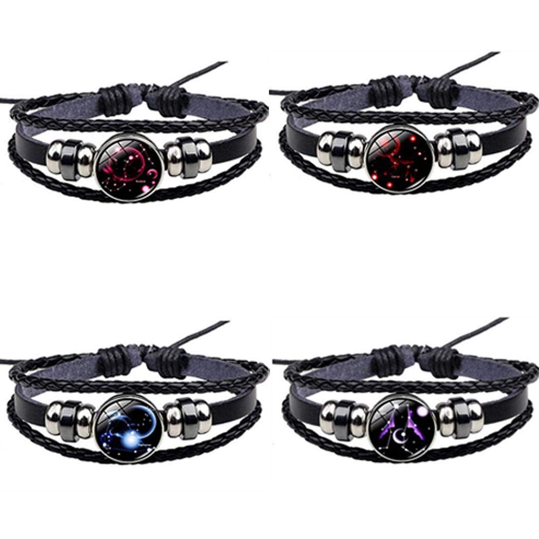 Minlop 12 Constellations Bracelets Hand-Woven Adjustable Bracelets, Retro Punk Style Bangle