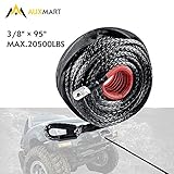 AUXMART Synthetic Winch Rope Winch Line Cable 20500LBs Protective Sleeve 95ft x 3/8" for ATV UTV SUV Truck Boat Ramsey