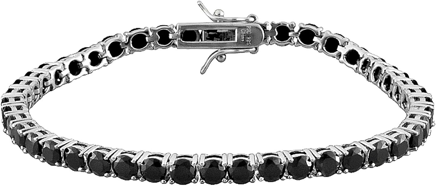 JTV Black Spinel Sterling Silver Tennis Bracelet 12.00ctw