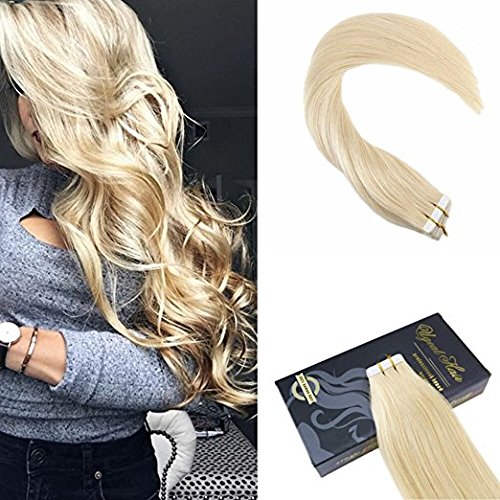 Ugeat 50Gram 28" Tape in Hair Extension Bleach Blonde Straight Color #613 Tape in Real Human Hair Extensions