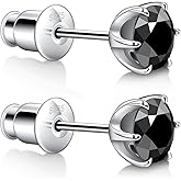 Hitlinker Silver/Black Moissanite Stud Earrings for Mens/Women 1-4CT Hypoallergenic Earrings 925 Sterling Silver Lab Created Round/Cushion Halo Stud Earrings
