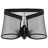 IWEMEK Men's Mesh Sheer Boxer Briefs Underwear Transparent See Through Fishnet Shorts Open Front Pouch Breathable Underpants