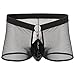 IWEMEK Mens Mesh Sheer Boxer Briefs Underwear See Through Fishnet Shorts Open Front Pouch Breathable Underpants Black