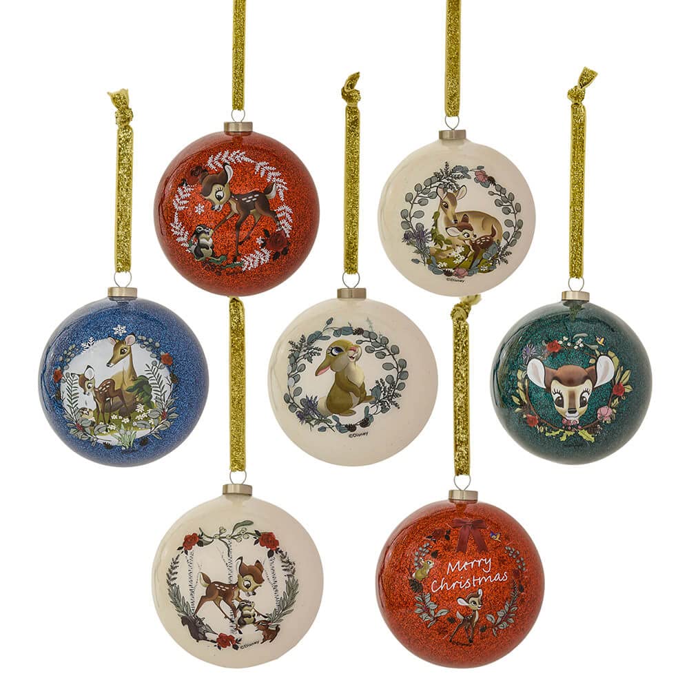 Widdop Disney Bambi & Enchanted Forest Friends Set of 7 Glitter Christmas Tree Baubles