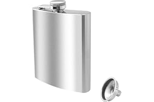 Qancekoo 8 oz Hip Flask with Funnel, Stainless Steel Portable Pocket Flask for Men (Silver)