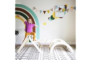 KHLEROX Wooden Climbing Toy for Kids Set - 4 in 1 Triangle Set with Ramp and Arch Climber, Toddlers Foldable Ladder, Safe and Sturdy for Rocking Arch, Climbing Ramp, Climbing Arch, Slide, and Climb Triangle