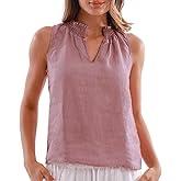 Amazhiyu Women's 100% Linen Plant-Dyed Summer Sleeveless Top Mock Neck Blouse